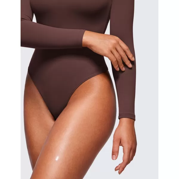 CRZ YOGA Butterluxe Square Neck Long Sleeve Bodysuit for Women Sexy Thong Bodysuits Tops Soft StretchyTaupe