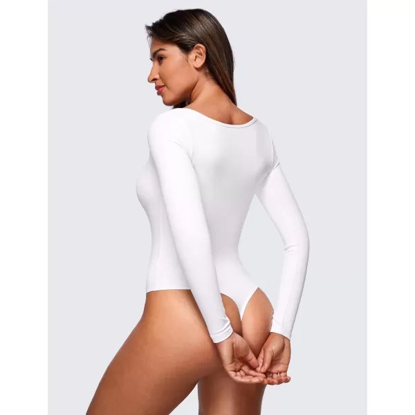 CRZ YOGA Butterluxe Square Neck Long Sleeve Bodysuit for Women Sexy Thong Bodysuits Tops Soft StretchyWhite