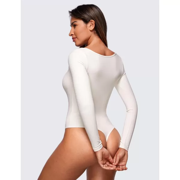 CRZ YOGA Butterluxe Square Neck Long Sleeve Bodysuit for Women Sexy Thong Bodysuits Tops Soft StretchyWhite Apricot