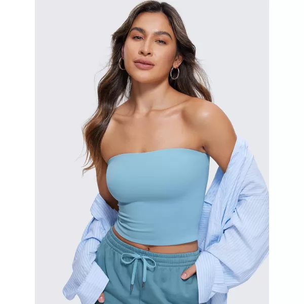 CRZ YOGA Butterluxe Tube Tops for Women Double Lined Basic Bandeau Cropped Tops Strapless Casual Going Out Crop TopPure Blue