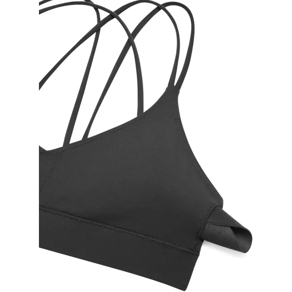 CRZ YOGA Butterluxe V Neck Strappy Sports Bras for Women  Thin Spaghetti Strap Padded Bra Sexy Wireless Yoga Bra Crop TopBlack