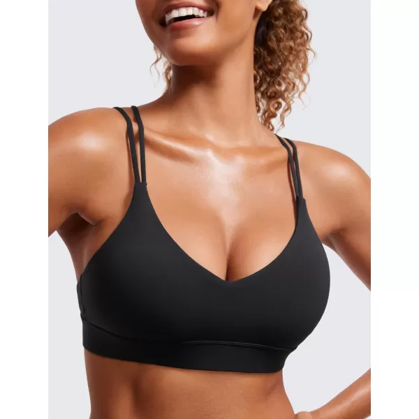 CRZ YOGA Butterluxe V Neck Strappy Sports Bras for Women  Thin Spaghetti Strap Padded Bra Sexy Wireless Yoga Bra Crop TopBlack