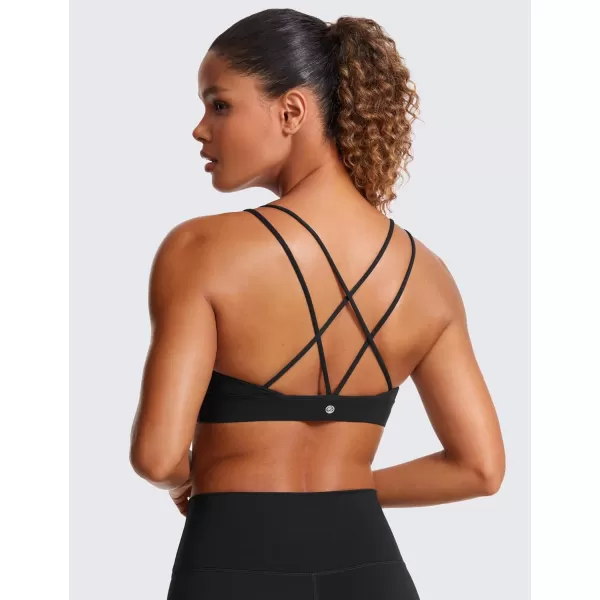 CRZ YOGA Butterluxe V Neck Strappy Sports Bras for Women  Thin Spaghetti Strap Padded Bra Sexy Wireless Yoga Bra Crop TopBlack