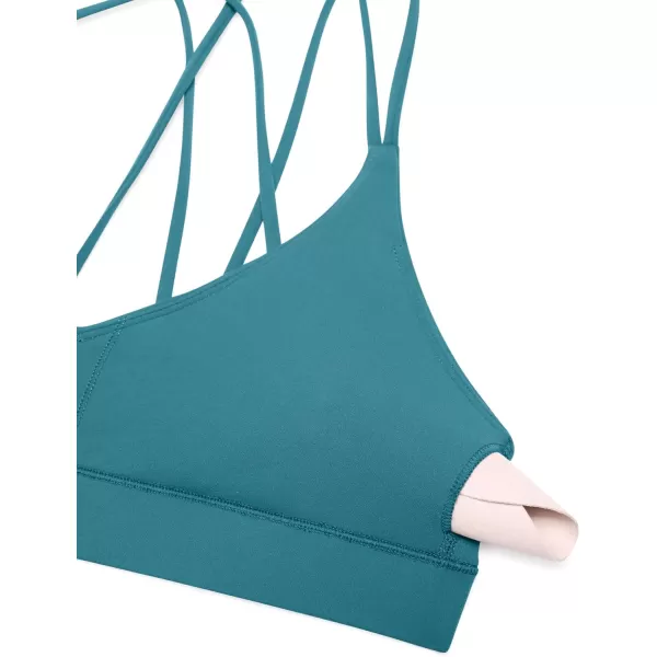 CRZ YOGA Butterluxe V Neck Strappy Sports Bras for Women  Thin Spaghetti Strap Padded Bra Sexy Wireless Yoga Bra Crop TopBorealis Green