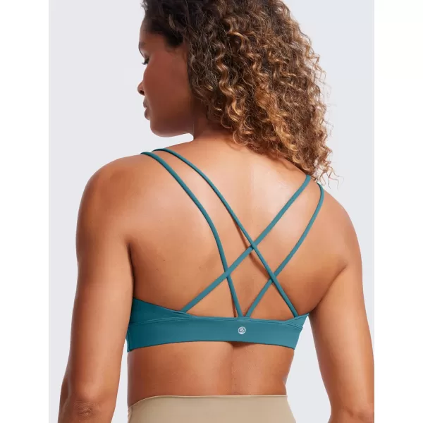 CRZ YOGA Butterluxe V Neck Strappy Sports Bras for Women  Thin Spaghetti Strap Padded Bra Sexy Wireless Yoga Bra Crop TopBorealis Green