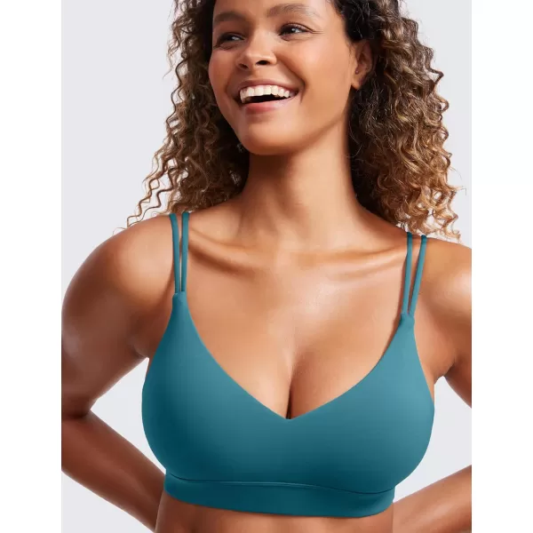 CRZ YOGA Butterluxe V Neck Strappy Sports Bras for Women  Thin Spaghetti Strap Padded Bra Sexy Wireless Yoga Bra Crop TopBorealis Green