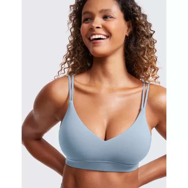 CRZ YOGA Butterluxe V Neck Strappy Sports Bras for Women  Thin Spaghetti Strap Padded Bra Sexy Wireless Yoga Bra Crop TopCambric Blue