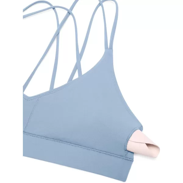 CRZ YOGA Butterluxe V Neck Strappy Sports Bras for Women  Thin Spaghetti Strap Padded Bra Sexy Wireless Yoga Bra Crop TopCambric Blue