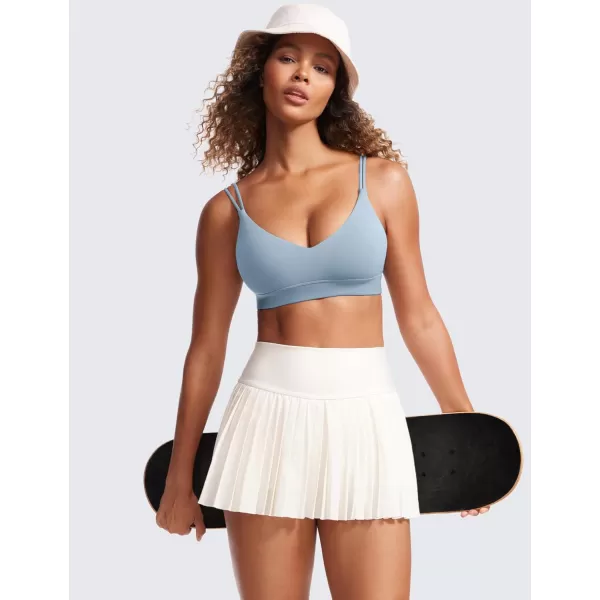 CRZ YOGA Butterluxe V Neck Strappy Sports Bras for Women  Thin Spaghetti Strap Padded Bra Sexy Wireless Yoga Bra Crop TopCambric Blue