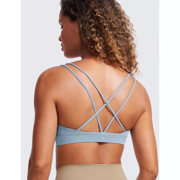 CRZ YOGA Butterluxe V Neck Strappy Sports Bras for Women  Thin Spaghetti Strap Padded Bra Sexy Wireless Yoga Bra Crop TopCambric Blue