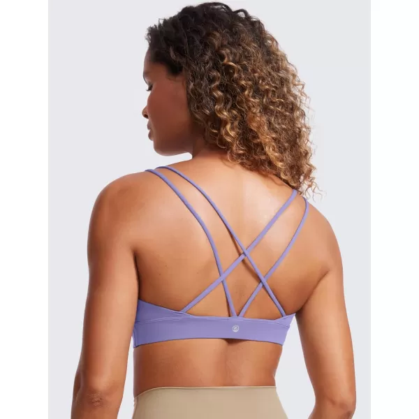 CRZ YOGA Butterluxe V Neck Strappy Sports Bras for Women  Thin Spaghetti Strap Padded Bra Sexy Wireless Yoga Bra Crop TopDark Lavender Purple