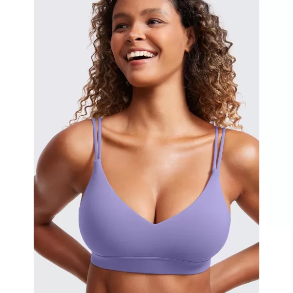 CRZ YOGA Butterluxe V Neck Strappy Sports Bras for Women  Thin Spaghetti Strap Padded Bra Sexy Wireless Yoga Bra Crop TopDark Lavender Purple