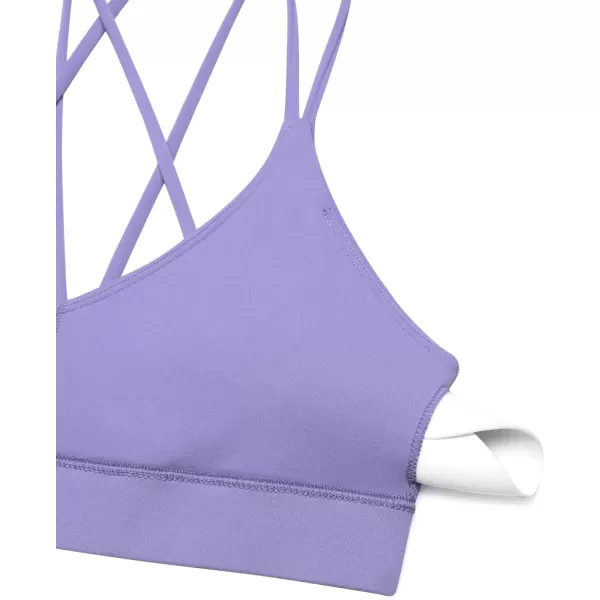 CRZ YOGA Butterluxe V Neck Strappy Sports Bras for Women  Thin Spaghetti Strap Padded Bra Sexy Wireless Yoga Bra Crop TopDark Lavender Purple