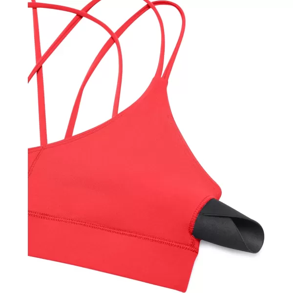 CRZ YOGA Butterluxe V Neck Strappy Sports Bras for Women  Thin Spaghetti Strap Padded Bra Sexy Wireless Yoga Bra Crop TopDeep Red