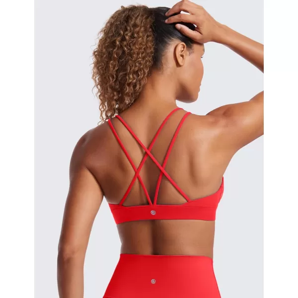 CRZ YOGA Butterluxe V Neck Strappy Sports Bras for Women  Thin Spaghetti Strap Padded Bra Sexy Wireless Yoga Bra Crop TopDeep Red