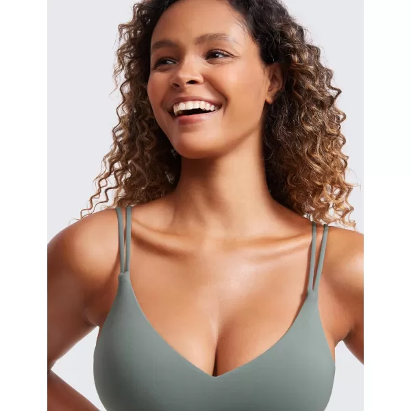 CRZ YOGA Butterluxe V Neck Strappy Sports Bras for Women  Thin Spaghetti Strap Padded Bra Sexy Wireless Yoga Bra Crop TopGrey Sage