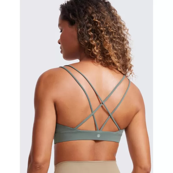 CRZ YOGA Butterluxe V Neck Strappy Sports Bras for Women  Thin Spaghetti Strap Padded Bra Sexy Wireless Yoga Bra Crop TopGrey Sage