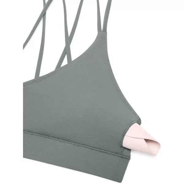 CRZ YOGA Butterluxe V Neck Strappy Sports Bras for Women  Thin Spaghetti Strap Padded Bra Sexy Wireless Yoga Bra Crop TopGrey Sage