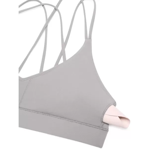 CRZ YOGA Butterluxe V Neck Strappy Sports Bras for Women  Thin Spaghetti Strap Padded Bra Sexy Wireless Yoga Bra Crop TopGull Gray