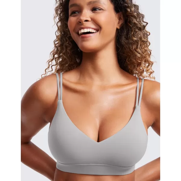 CRZ YOGA Butterluxe V Neck Strappy Sports Bras for Women  Thin Spaghetti Strap Padded Bra Sexy Wireless Yoga Bra Crop TopGull Gray