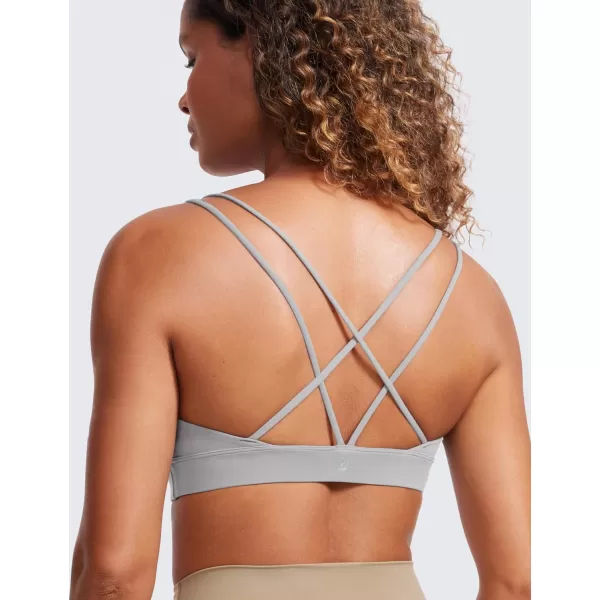 CRZ YOGA Butterluxe V Neck Strappy Sports Bras for Women  Thin Spaghetti Strap Padded Bra Sexy Wireless Yoga Bra Crop TopGull Gray