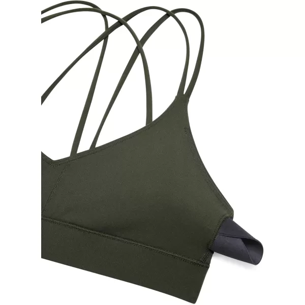 CRZ YOGA Butterluxe V Neck Strappy Sports Bras for Women  Thin Spaghetti Strap Padded Bra Sexy Wireless Yoga Bra Crop TopOlive Green