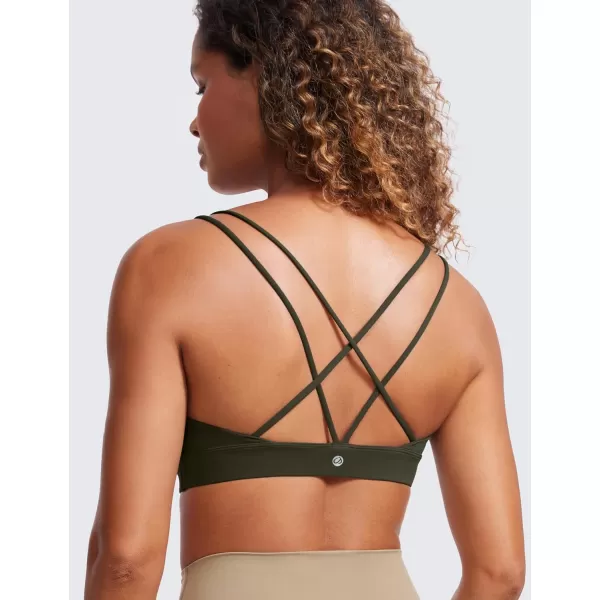 CRZ YOGA Butterluxe V Neck Strappy Sports Bras for Women  Thin Spaghetti Strap Padded Bra Sexy Wireless Yoga Bra Crop TopOlive Green