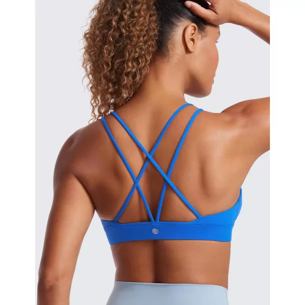 CRZ YOGA Butterluxe V Neck Strappy Sports Bras for Women  Thin Spaghetti Strap Padded Bra Sexy Wireless Yoga Bra Crop TopSparkle Blue