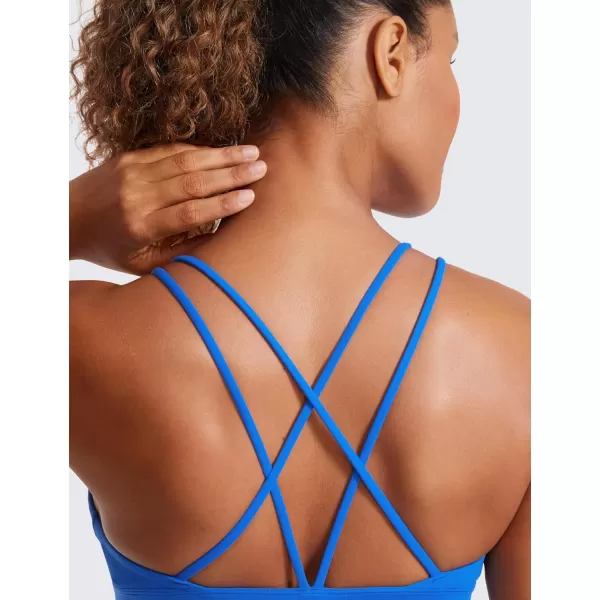 CRZ YOGA Butterluxe V Neck Strappy Sports Bras for Women  Thin Spaghetti Strap Padded Bra Sexy Wireless Yoga Bra Crop TopSparkle Blue