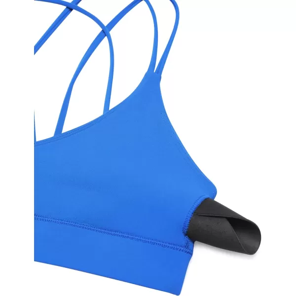 CRZ YOGA Butterluxe V Neck Strappy Sports Bras for Women  Thin Spaghetti Strap Padded Bra Sexy Wireless Yoga Bra Crop TopSparkle Blue