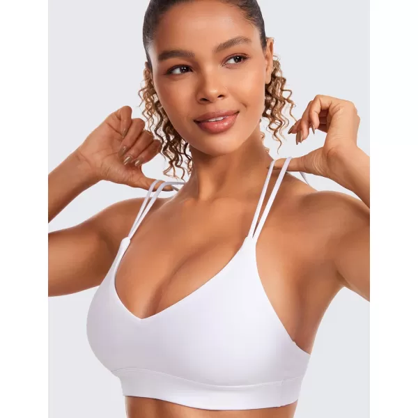 CRZ YOGA Butterluxe V Neck Strappy Sports Bras for Women  Thin Spaghetti Strap Padded Bra Sexy Wireless Yoga Bra Crop TopWhite