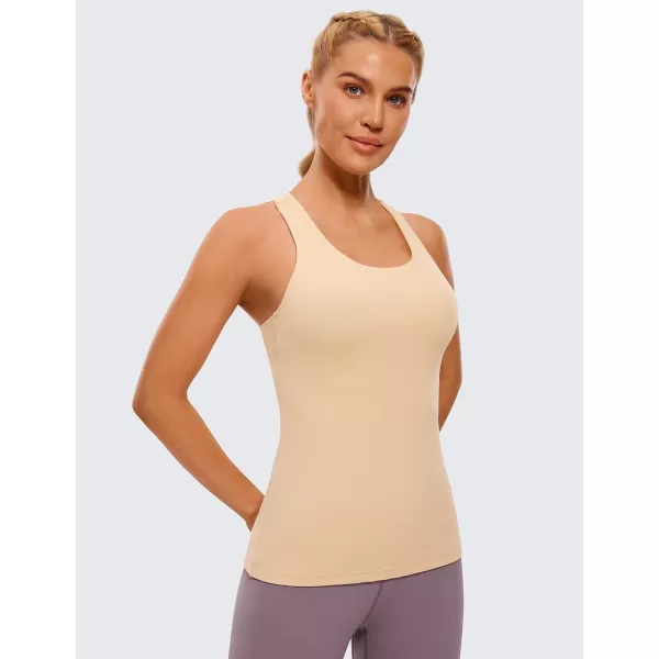 CRZ YOGA Butterluxe Women Workout Racerback Tank Tops with Built in Bra  Scoop Neck Padded Slimming Yoga Long CamisoleTan Milkshake