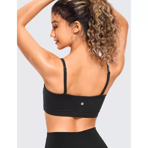 CRZ YOGA Butterluxe Womens Adjustable Spaghetti Thin Strap Sports Bra  Padded Wireless Square Neck Workout Yoga BraBlack