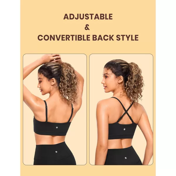 CRZ YOGA Butterluxe Womens Adjustable Spaghetti Thin Strap Sports Bra  Padded Wireless Square Neck Workout Yoga BraBlack