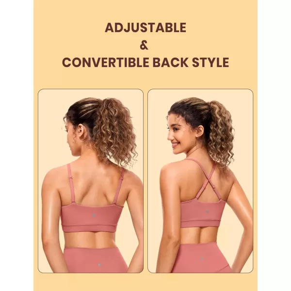 CRZ YOGA Butterluxe Womens Adjustable Spaghetti Thin Strap Sports Bra  Padded Wireless Square Neck Workout Yoga BraBriar Rose