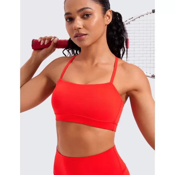 CRZ YOGA Butterluxe Womens Adjustable Spaghetti Thin Strap Sports Bra  Padded Wireless Square Neck Workout Yoga BraDark Red