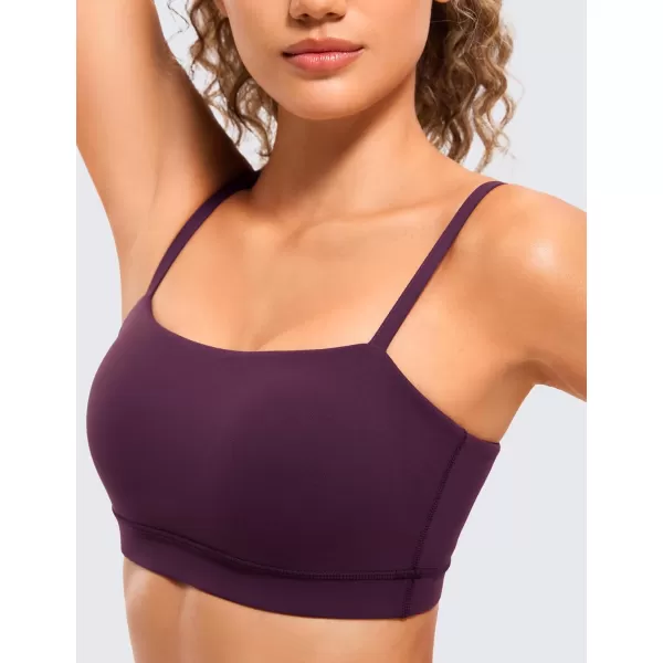 CRZ YOGA Butterluxe Womens Adjustable Spaghetti Thin Strap Sports Bra  Padded Wireless Square Neck Workout Yoga BraDeep Purple