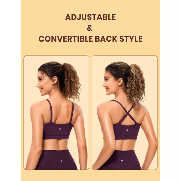 CRZ YOGA Butterluxe Womens Adjustable Spaghetti Thin Strap Sports Bra  Padded Wireless Square Neck Workout Yoga BraDeep Purple