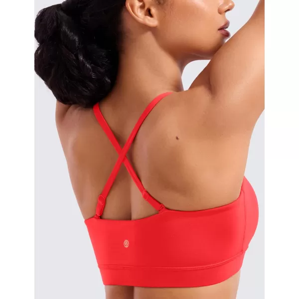 CRZ YOGA Butterluxe Womens Adjustable Spaghetti Thin Strap Sports Bra  Padded Wireless Square Neck Workout Yoga BraDeep Red