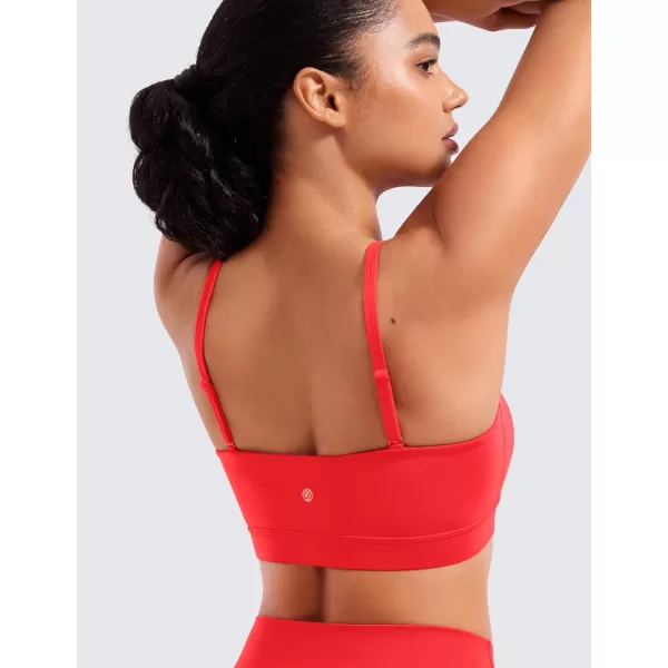 CRZ YOGA Butterluxe Womens Adjustable Spaghetti Thin Strap Sports Bra  Padded Wireless Square Neck Workout Yoga BraDeep Red