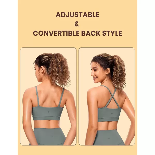 CRZ YOGA Butterluxe Womens Adjustable Spaghetti Thin Strap Sports Bra  Padded Wireless Square Neck Workout Yoga BraGrey Sage