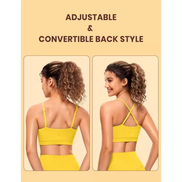 CRZ YOGA Butterluxe Womens Adjustable Spaghetti Thin Strap Sports Bra  Padded Wireless Square Neck Workout Yoga BraHigh Visibility Yellow