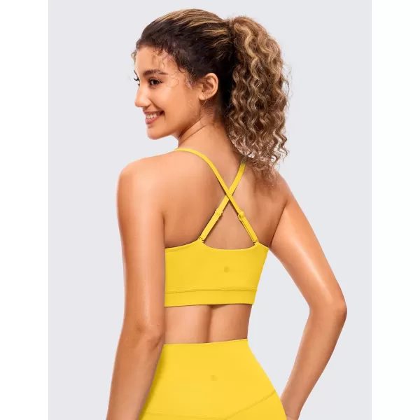 CRZ YOGA Butterluxe Womens Adjustable Spaghetti Thin Strap Sports Bra  Padded Wireless Square Neck Workout Yoga BraHigh Visibility Yellow