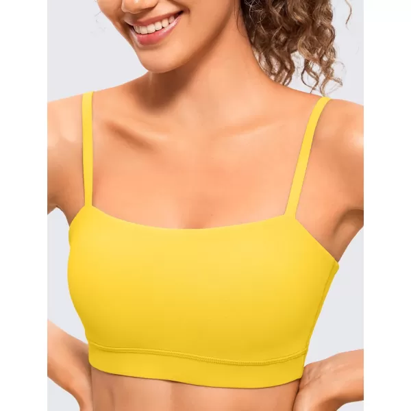 CRZ YOGA Butterluxe Womens Adjustable Spaghetti Thin Strap Sports Bra  Padded Wireless Square Neck Workout Yoga BraHigh Visibility Yellow