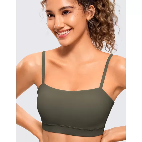 CRZ YOGA Butterluxe Womens Adjustable Spaghetti Thin Strap Sports Bra  Padded Wireless Square Neck Workout Yoga BraLight Army Green