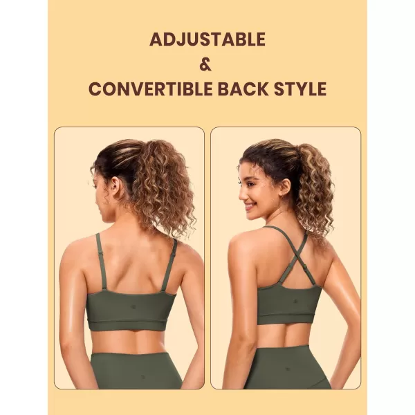 CRZ YOGA Butterluxe Womens Adjustable Spaghetti Thin Strap Sports Bra  Padded Wireless Square Neck Workout Yoga BraLight Army Green