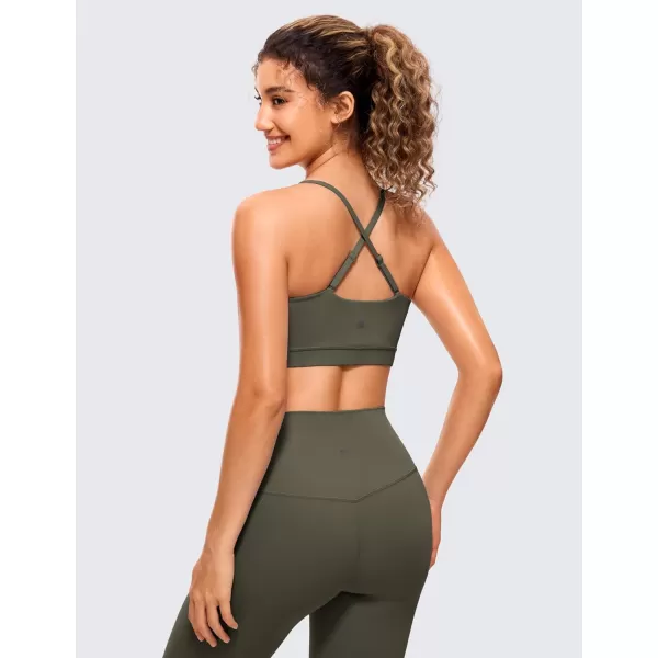 CRZ YOGA Butterluxe Womens Adjustable Spaghetti Thin Strap Sports Bra  Padded Wireless Square Neck Workout Yoga BraLight Army Green