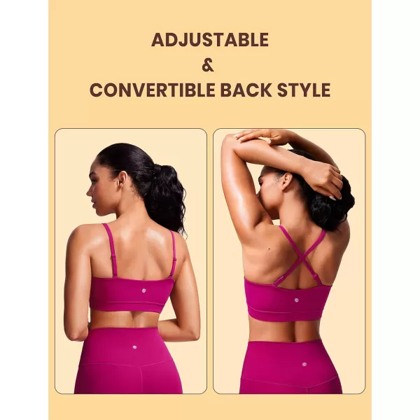 CRZ YOGA Butterluxe Womens Adjustable Spaghetti Thin Strap Sports Bra  Padded Wireless Square Neck Workout Yoga BraMagenta Purple