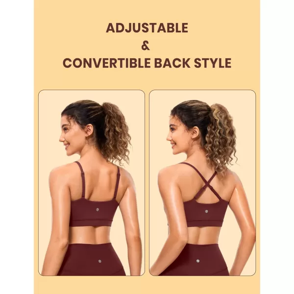 CRZ YOGA Butterluxe Womens Adjustable Spaghetti Thin Strap Sports Bra  Padded Wireless Square Neck Workout Yoga BraNoctilucence Red