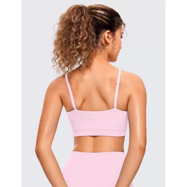 CRZ YOGA Butterluxe Womens Adjustable Spaghetti Thin Strap Sports Bra  Padded Wireless Square Neck Workout Yoga BraPink Peony